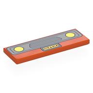 Visuel indicatif Rebrickable de Tuile 2 x 6 avec grille de voiture gris bleuté clair, phares jaune clair, plaque d'immatriculation motif imprimé (Tile 2 x 6 with Light Bluish Grey Car Grill, Bright Light Yellow Headlights, License Plate Print)
