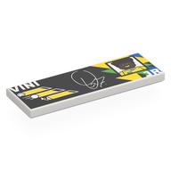 Visuel indicatif Rebrickable de Tuile 2 x 6 avec fond noir, formes jaunes/vertes, 'VINI JR', motif imprimé portrait (Tile 2 x 6 with Black Background, Yellow/Green Shapes, 'VINI JR', Portrait Print)