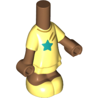 Robe courte corps micro-poupée jaune clair avec motif imprimé étoile turquoise foncé, bras et jambes de nougat moyen (Microdoll Body Short Dress Bright Light Yellow with Dark Turquoise Star Print, Medium Nougat Arms and Legs)
