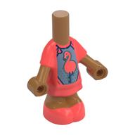 Corps de micro-poupée robe courte corail avec flamant rose sur fond bleu métal motif imprimé (Microdoll Body Short Dress Coral with Flamingo on Metal Blue Background Print)