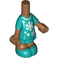 Robe courte corps micro-poupée turquoise foncé avec motif imprimé de flocons de neige blancs, bras et jambes de nougat moyen (Microdoll Body Short Dress Dark Turquoise with White Snowflakes Print, Medium Nougat Arms and Legs)