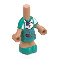 Micro-poupée corps robe courte turquoise foncé avec chemise blanche motif imprimé, nougat bras et jambes (Microdoll Body Short Dress Dark Turquoise with White Shirt Print, Nougat Arms and Legs)