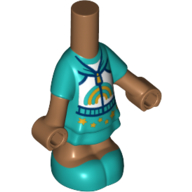 Micro-poupée corps robe courte turquoise foncé avec des chaussures, arc-en-ciel, nougat moyen mains motif imprimé (Microdoll Body Short Dress Dark Turquoise with Shoes, Rainbow, Medium Nougat Hands Print)
