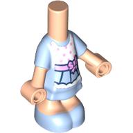 Corps micro-poupée robe courte bleu clair lumineux avec panneau blanc, arc rose vif, mains nougat clair (Microdoll Body Short Dress Bright Light Blue with White Panel, Bright Pink Bow, Light Nougat Hands)