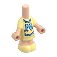 Micro-poupée corps robe courte jaune clair, moyen azur chat dans la poche motif imprimé (Microdoll Body Short Dress Bright Light Yellow, Medium Azure Cat in Pocket Print)