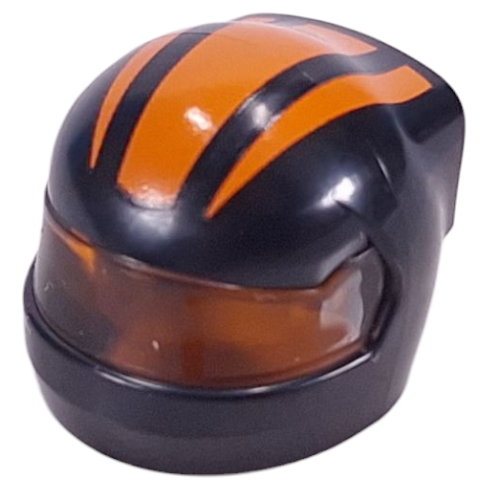 Visuel indicatif Rebrickable de Casque, formule 1 avec motif de visière orange · transparent et motif imprimé à rayures orange (Helmet, Formula 1 with Trans-Orange Visor Pattern and Orange Stripes Print)