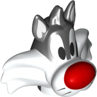 Tête de minifigurine Spécial, Nez rouge, Motif imprimé bouche blanche (Sylvestre) (Minifig Head Special, Red Nose, White Mouth Print (Sylvester))