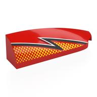 Visuel indicatif Rebrickable de Brique ronde, courbée double 1 x 4 avec tenon à droite avec éclair noir / blanc, motif imprimé de points orange clair vif (Brick Round, Curved Double 1 x 4 with Stud Notch Right with Black/White Lightning, Bright Light Orange Dots Print)