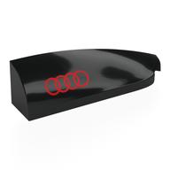 Visuel indicatif Rebrickable de Brique ronde, courbé double 1 x 4 avec tenon Entaille droite avec motif imprimé rouge Audi Logo (Brick Round, Curved Double 1 x 4 with Stud Notch Right with Red Audi Logo Print)