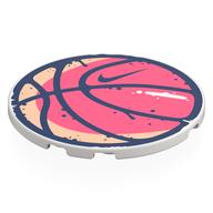 Visuel indicatif Rebrickable de Tuile ronde 6 x 6 corail/rose clair basketball, contour bleu foncé, nike logo motif imprimé (Tile Round 6 x 6 Coral/Bright Pink Basketball, Dark Blue Outline, Nike Logo Print)