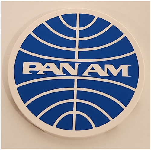 Visuel indicatif Rebrickable de Tuile ronde 6 x 6 avec motif imprimé bleu 'PAN AM' (Tile Round 6 x 6 with Blue 'PAN AM' logo Print)