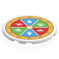 Visuel indicatif Rebrickable de Tuile ronde 6 x 6 avec roue de sélection, goutte d'eau sur le bleu, herbe sur le vert, flamme sur le rouge, lumineux orange bord imprimé (Tile Round 6 x 6 with Selection Wheel, Water Drop on Blue, Grass On Green, Flame on Red, Bright Light Orange Border Print)