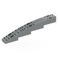 Visuel indicatif Rebrickable de Brique courbée 1 x 8 x 1 2/3 avec bande gris bleuté foncé, rectangles noirs (fenêtres) imprimé (Brick Curved 1 x 8 x 1 2/3 with Dark Bluish Grey Stripe, Black Rectangles (Windows) Print)