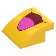 Visuel indicatif Rebrickable de Brique courbée 4 x 4 x 1 2 / 3 avec bouche ouverte rouge foncé, motif imprimé Langue rose vif (Brick Curved 4 x 4 x 1 2 / 3 with Open Dark Red Mouth, Bright Pink Tongue Print)
