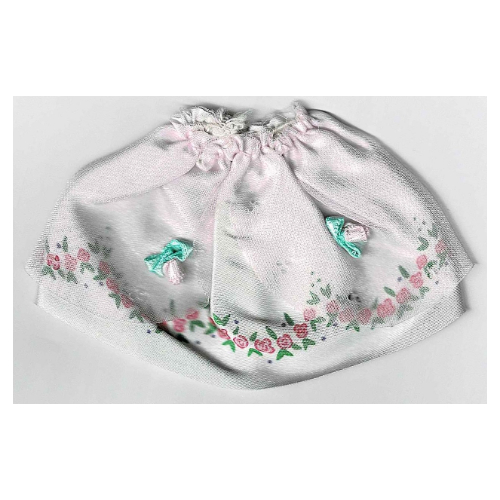 Belville, jupe, longue avec bordure motif rose sous couche rose transparent avec 2 rosettes roses (Belville, Skirt, Long with Rose Pattern Border under Sheer Pink Layer with 2 Pink Rosettes)