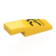 Visuel indicatif Rebrickable de Brique courbée 3 x 1 x 2/3 avec des fragments de lettre noire, motif imprimé 'TECHN' (Brick Curved 3 x 1 x 2/3 with Black Letter Fragments, 'TECHN' Print)