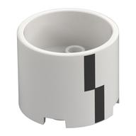 Visuel indicatif Rebrickable de Brique ronde 3 x 3 x 2 Centre encastré avec motif imprimé 2 x 2 tenons et trou pour axe et rectangles noirs (Brick Round 3 x 3 x 2 Recessed Center with 2 x 2 Studs and Axle Hole and Black Rectangles Print)