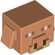 Tête de minifigurine spéciale, porc cubique avec museau brun foncé, motif : yeux (Minifig Head Special, Cube Hog with Dark Tan Snout, Eyes Print)