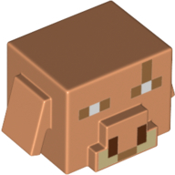 Tête de minifigurine spéciale, porc cubique avec museau brun foncé, motif : yeux (Minifig Head Special, Cube Hog with Dark Tan Snout, Eyes Print)