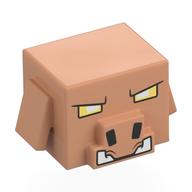Tête de minifigurine spéciale, porc cubique aux yeux jaunes/blancs semi-pixelisés, crocs blancs, motif imprimé nez noir (Minifig Head Special, Cube Hog with Semi-Pixelated Yellow/White Eyes, White Fangs, Black Nose Print)