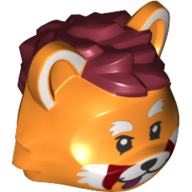 Tête de minifigurine Spécial, Panda rouge avec sourcils blancs et fourrure, motif : cheveux rouge foncé (Minifig Head Special, Red Panda with White Eyebrows and Fur, Dark Red Hair Print)