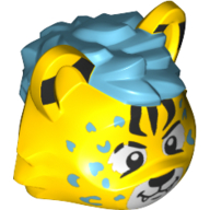 Tête de minifigurine spéciale, dj guépard avec taches d'azur et motif imprimé crinière (Minifig Head Special, DJ Cheetah with Azure Spots and Mane Print)