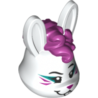 Tête de minifigurine spéciale, danseur de lapin, maquillage des yeux magenta et turquoise foncé, motif : cheveux magenta (Minifig Head Special, Bunny Dancer, Magenta and Dark Turquoise Eye Make-up, Magenta Hair Print)