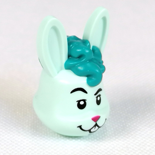 Tête de minifigurine Spécial, Lapin Danseur, Nez Rose Foncé, motif : cheveux turquoise foncé (Minifig Head Special, Bunny Dancer, Dark Pink Nose, Dark Turquoise Hair Print)