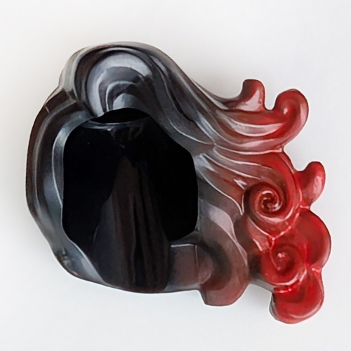 Cheveux longs balancés à gauche avec boucles avec motif rouge marbré (Hair Long Swept Left with Curls with Marbled Red Pattern)