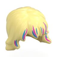 Cheveux mi-longs, ondulés avec motif imprimé rose foncé/azur foncé (Hair Mid-Length, Wavy with Dark Pink/Dark Azure Streaks Print)