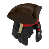 Cheveux et chapeau, Dreadlocks avec perles, bandana rouge, motif imprimé Tricorne brun foncé [UN MOULE] (Hair and Hat, Dreadlocks with Beads, Red Bandana, Dark Brown Tricorne Print [SINGLE MOLD])
