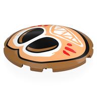 Visuel indicatif Rebrickable de Brique ronde courbé 6 x 6 x 1 avec visage beige Kakamora, yeux blancs, bouche, rouge Marquages motif imprimé (Brick Round Curved 6 x 6 x 1 with Tan Kakamora Face, White Eyes, Mouth, Red Markings Print)