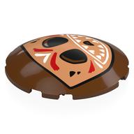 Visuel indicatif Rebrickable de Brique ronde courbé 6 x 6 x 1 avec Nougat Kakamora visage, blanc Bouche, rouge/blanc Marquages motif imprimé (Brick Round Curved 6 x 6 x 1 with Nougat Kakamora Face, White Mouth, Red/White Markings Print)