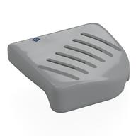 Visuel indicatif Rebrickable de Brique ronde, courbée 4 x 4, pas de tenons avec motif imprimé 'B', gris bleuté foncé (Brick Round, Curved 4 x 4, No Studs with 'B', Dark Bluish Grey Vents Print)