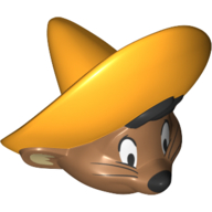 Tête de minifigurine spéciale, chapeau orange clair lumineux, moustaches motif imprimé (speedy gonzales) (Minifig Head Special, Bright Light Orange Hat, Whiskers Print (Speedy Gonzales))