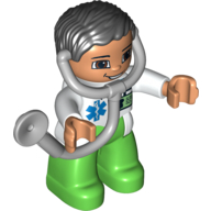 Visuel indicatif Rebrickable de Figurine Duplo avec cheveux ondulés séparés noir, avec stéthoscope attaché (Duplo Figure with Parted Wavy Hair Black, with Attached Stethoscope)
