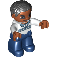Visuel indicatif Rebrickable de Duplo figurine avec des cheveux ondulés séparés noir, avec le visage de nougat moyen, et chemise avec col et motif imprimé à rayures (père hispanique) (Duplo Figure with Parted Wavy Hair Black, with Medium Nougat Face, and Shirt with Collar and Stripe Print (Hispanic Dad))
