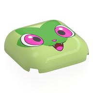 Visuel indicatif Rebrickable de Brique ronde, courbé 4 x 4 avec visage Sprigatito, yeux roses foncés, bouche ouverte, vert (Brick Round, Curved 4 x 4 with Sprigatito Face, Dark Pink Eyes, Open Mouth, Green Leave Print)