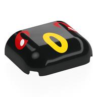 Visuel indicatif Rebrickable de Brique ronde, triple courbe 3 x 4 x 1 avec 2 x 2 x 2/3 bas Découpe avec yeux rouges/blancs, motif imprimé Nez ovale jaune (Brick Round, Curved Triple 3 x 4 x 1 with 2 x 2 x 2/3 Bottom Cutout with Red/White Eyes, Yellow Oval Nose Print)