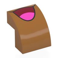 Visuel indicatif Rebrickable de Brique courbée 2 x 2 x 1 2/3 avec bouche ouverte rouge foncé, motif imprimé Langue rose vif (Brick Curved 2 x 2 x 1 2/3 with Open Dark Red Mouth, Bright Pink Tongue Print)