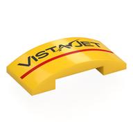 Visuel indicatif Rebrickable de Brique courbée 4 x 2 double avec noir 'VISTA JET', motif imprimé bande rouge (Brick Curved 4 x 2 Double with Black 'VISTA JET', Red Stripe Print)