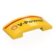 Visuel indicatif Rebrickable de Brique courbée 4 x 2 double avec coque noire 'V-Power', motif imprimé bande rouge (Brick Curved 4 x 2 Double with Black Shell 'V-Power', Red Stripe Print)
