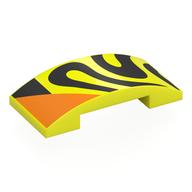 Visuel indicatif Rebrickable de Brique courbée 4 x 2 doubles avec formes noires, motif imprimé Triangle orange (Brick Curved 4 x 2 Double with Black Shapes, Orange Triangle Print)