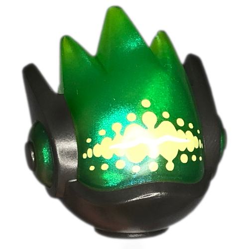 Tête de minifigurine spéciale, dj alien, avec motif visière vert transparent-brillant opale (Minifig Head Special, Alien DJ, with Opal Trans-Bright Green Visor Pattern)