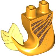 Queue, sirène courbée à droite avec des rayures brun moyen, étoiles d'or, nageoires jaune clair vif motif imprimé (Tail, Mermaid Curved Right with Medium Brown Stripes, Gold Stars, Bright Light Yellow Fins Print)