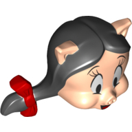 Tête de minifigurine Spécial, Rubans rouges, Motif imprimé cheveux noirs (Petunia Pig) (Minifig Head Special, Red Ribbons, Black Hair Print (Petunia Pig))