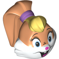 Tête de minifigurine spéciale, visage blanc, bouche ouverte, yeux bleus motif imprimé (lola lapin) (Minifig Head Special, White Face, Open Mouth, Blue Eyes Print (Lola Bunny))