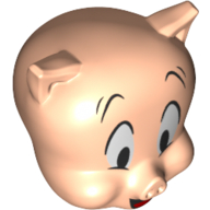 Tête de minifigurine Spécial, yeux blancs, bouche ouverte, sourcils surélevés motif imprimé (porky pig) (Minifig Head Special, White Eyes, Open Mouth, Raised Eyebrows Print (Porky Pig))
