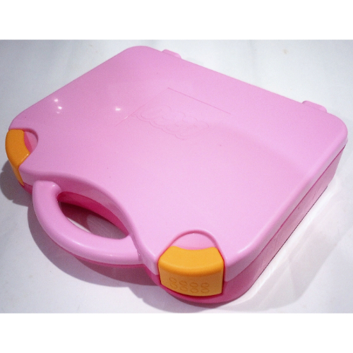 Étui de rangement, avec coins arrondis, couvercle rose vif, verrous orange vif (Storage Case, with Rounded Corners, Bright Pink Lid, Bright Light Orange Latches)