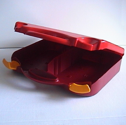 Étui de rangement, avec coins arrondis, couvercle rouge, serrures orange clair (Storage Case, with Rounded Corners, Red Lid, Bright Light Orange Latches)